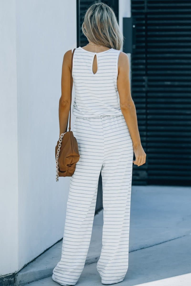 Striped Sleeveless Jumpsuit with Pockets - Fashion Bug Online