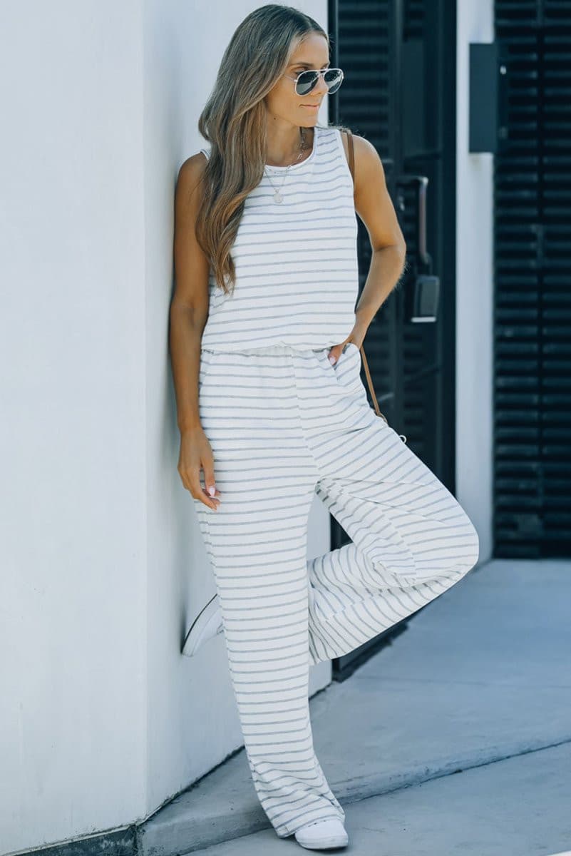 Striped Sleeveless Jumpsuit with Pockets - Fashion Bug Online