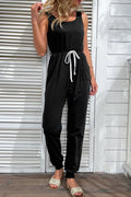 Two-Tone Drawstring Waist Sleeveless Jogger Jumpsuit - Fashion Bug Online