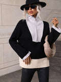 Color Block Half-Zip Dropped Shoulder Knit Pullover