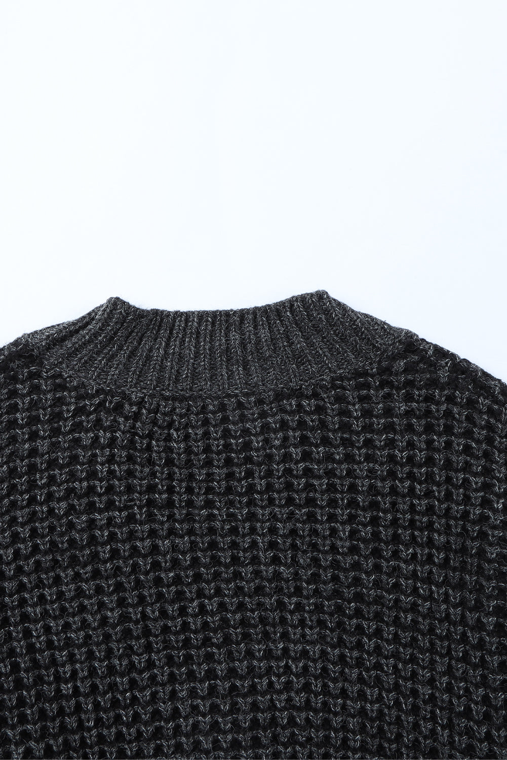 Round Neck Dropped Shoulder Waffle-Knit Sweater