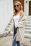 Two-Tone Open Front Fuzzy Longline Cardigan