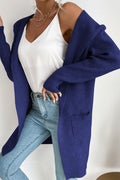 Ribbed Open Front Hooded Cardigan with Pockets