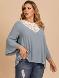 Plus Size Contrast Spliced Lace Three-Quarter Sleeve Blouse