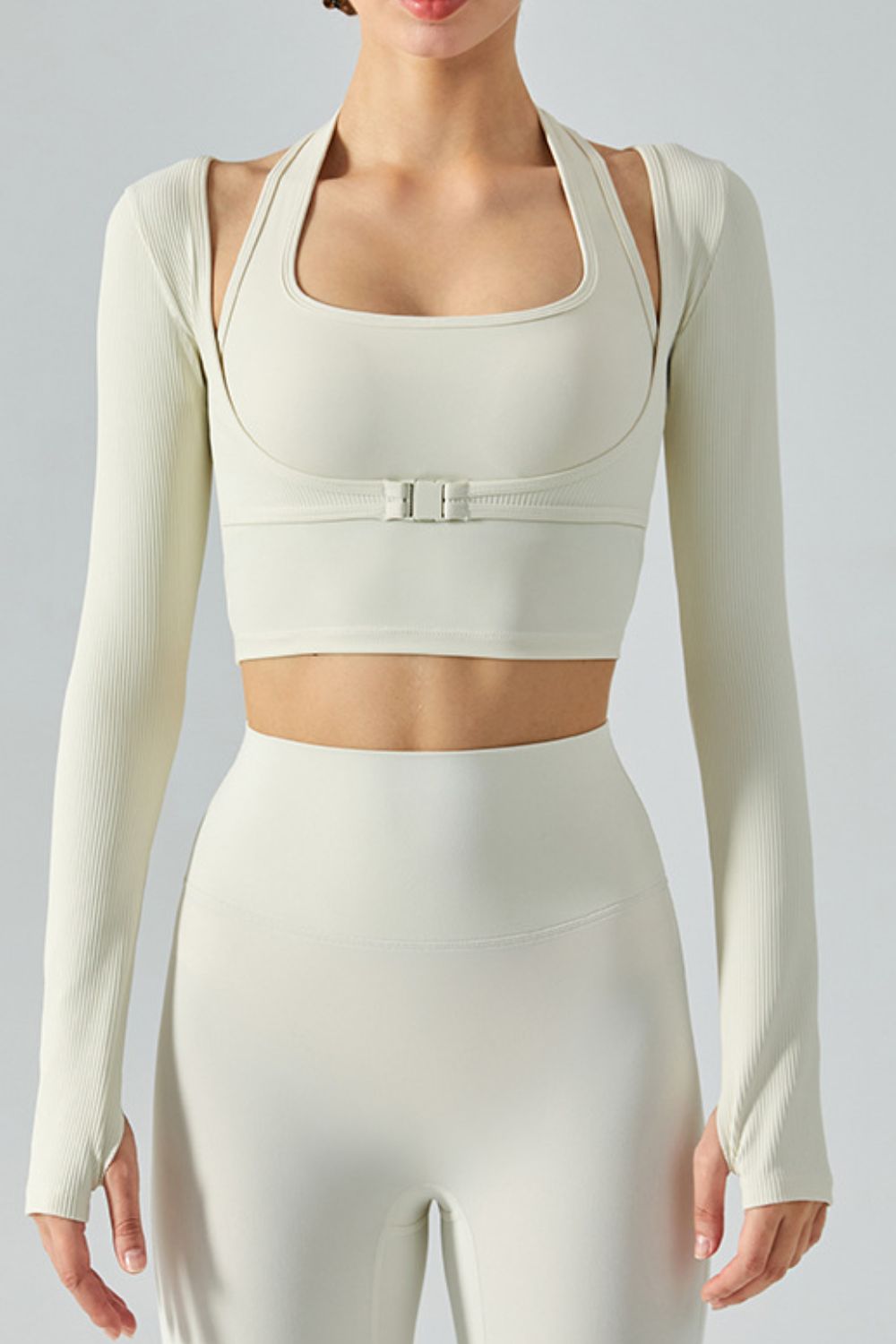 Ribbed Faux Layered Halter Neck Cropped Sports Top – Fashion Bug