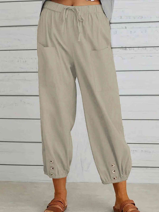 Fashion Bug womens casual pull on tan linen pants, 33 waist, size