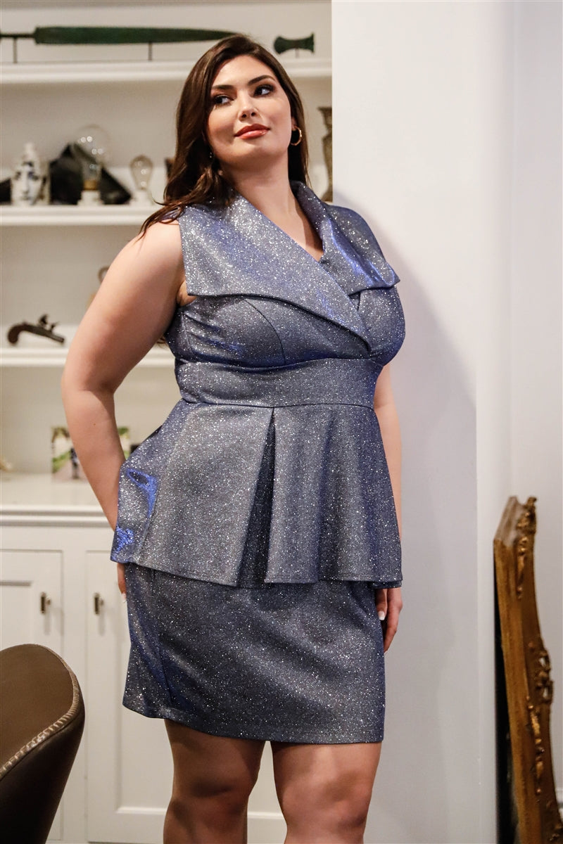 Plus Glitter Collared Peplum Mini Dress – Fashion Bug Online
