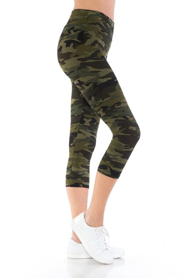 Yoga Style Banded Lined Tie Dye Printed Knit Capri Legging With High Waist.