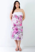 Plus Pink Flower Print Sleeveless Midi Dress
