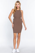 Sleeveless Round Neck Side Cut Out Detail Mini Dress