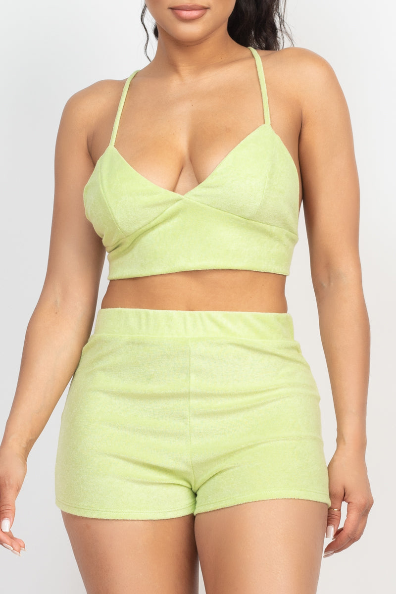 Terry Towel Bralette Top & Mini Shorts Set