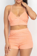 Terry Towel Bralette Top & Mini Shorts Set