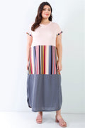 Plus Pink Print Colorblock Maxi Dress