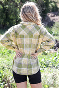 Cotton & Linen Blend Textured Plaid Shirt Top