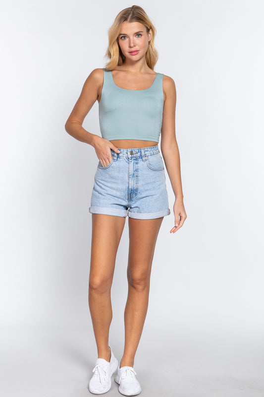 Scoop Neck 2 Ply Crop Tank Top