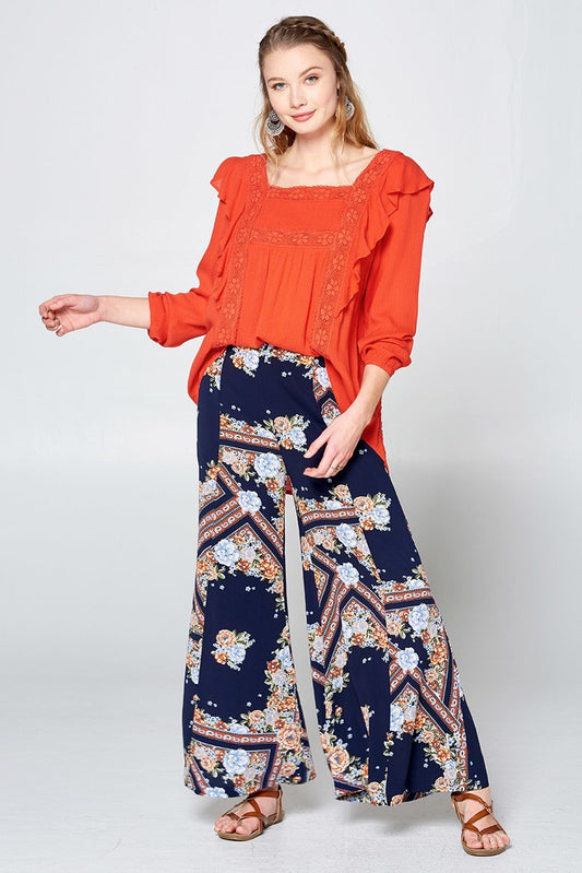 Solid Loose-fit Gauze Peasant Blouse