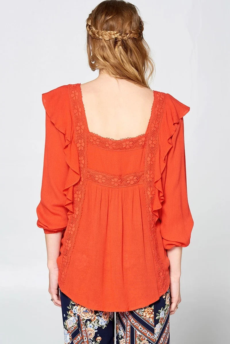 Solid Loose-fit Gauze Peasant Blouse