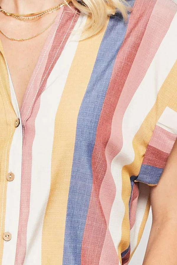 A Woven Shirt In Multicolor Striped With Collared Neckline