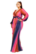 Plus Gradient Stripe 2 Piece Maxi Skirt Set