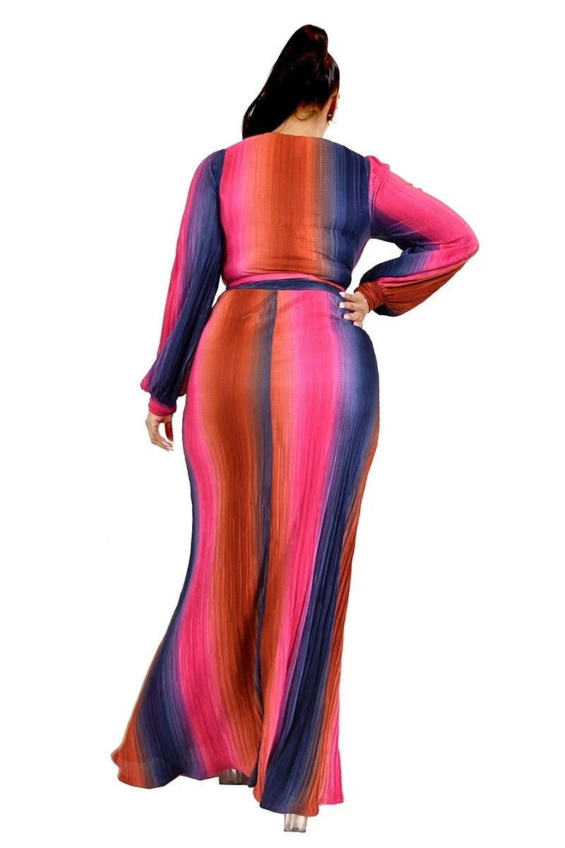 Plus Gradient Stripe 2 Piece Maxi Skirt Set