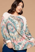 Plus Size Tie Dye French Terry Print Balloon Sleeve Top