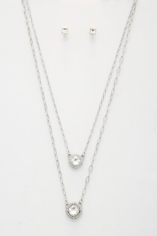 Double Crystal Metal Layered Necklace
