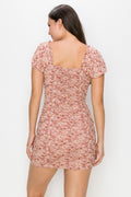 Ruched Floral Ruffled Bodycon Dress