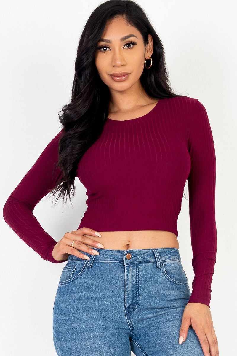 Long Sleeve Round Neck Basic Crop Top – Fashion Bug Online