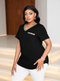 Plus Size Glitter V-Neck Short Sleeve Tee Shirt