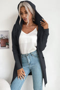 Ribbed Open Front Hooded Cardigan with Pockets