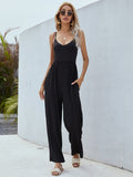 Adjustable Spaghetti Strap Jumpsuit with Pockets - Fashion Bug Online