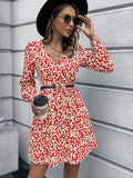 Animal Print Buttoned V-Neck Long Sleeve Dress - Fashion Bug Online