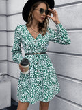 Animal Print Buttoned V-Neck Long Sleeve Dress - Fashion Bug Online