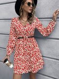 Animal Print Buttoned V-Neck Long Sleeve Dress - Fashion Bug Online