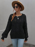 Cable-Knit Openwork Round Neck Sweater - Fashion Bug Online