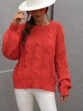 Cable-Knit Openwork Round Neck Sweater - Fashion Bug Online