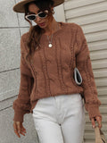 Cable-Knit Openwork Round Neck Sweater - Fashion Bug Online