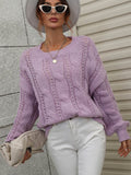 Cable-Knit Openwork Round Neck Sweater - Fashion Bug Online