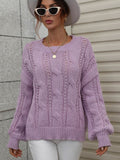 Cable-Knit Openwork Round Neck Sweater - Fashion Bug Online