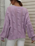 Cable-Knit Openwork Round Neck Sweater - Fashion Bug Online