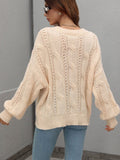 Cable-Knit Openwork Round Neck Sweater - Fashion Bug Online