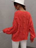 Cable-Knit Openwork Round Neck Sweater - Fashion Bug Online