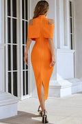 Cold-Shoulder Mock Neck Slit Midi Dress - Fashion Bug Online