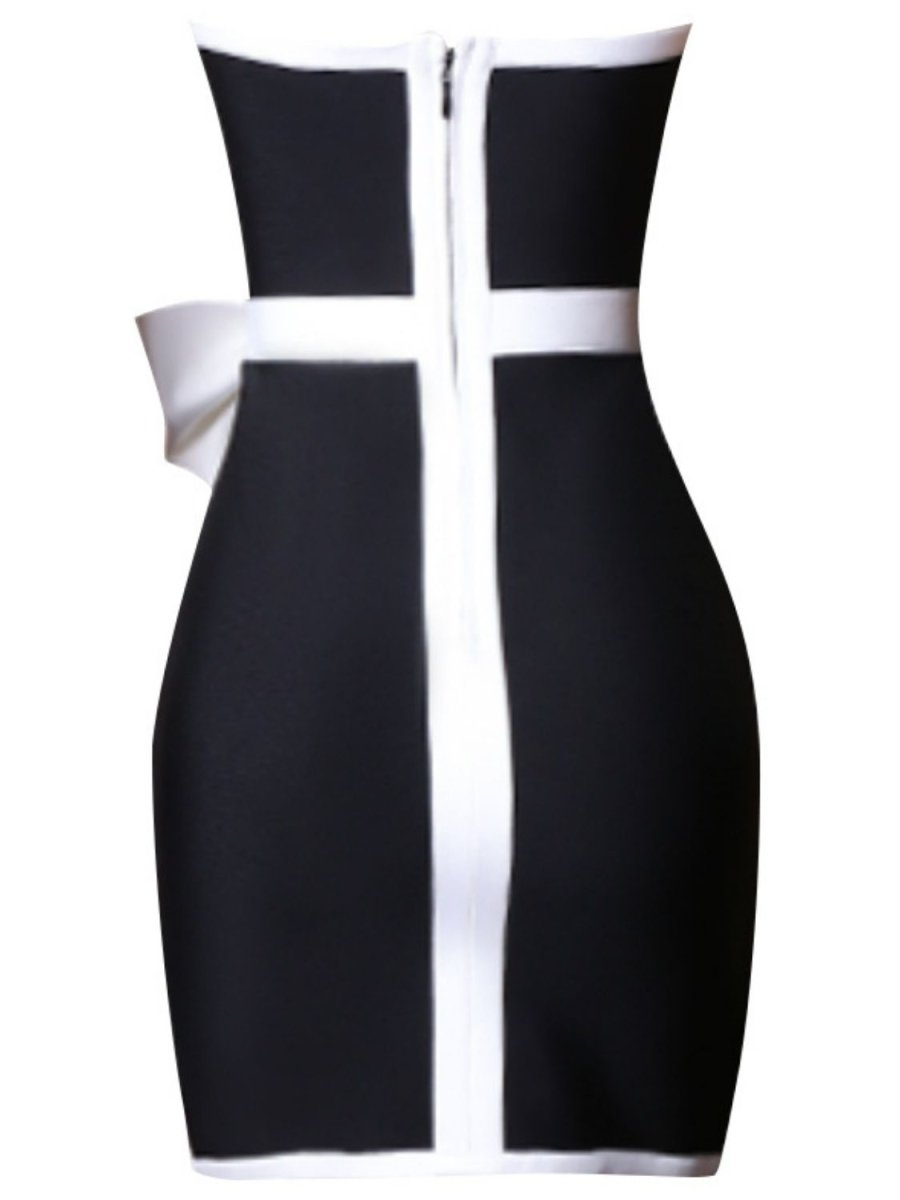 Contrast Strapless Bow Detail Mini Dress - Fashion Bug Online