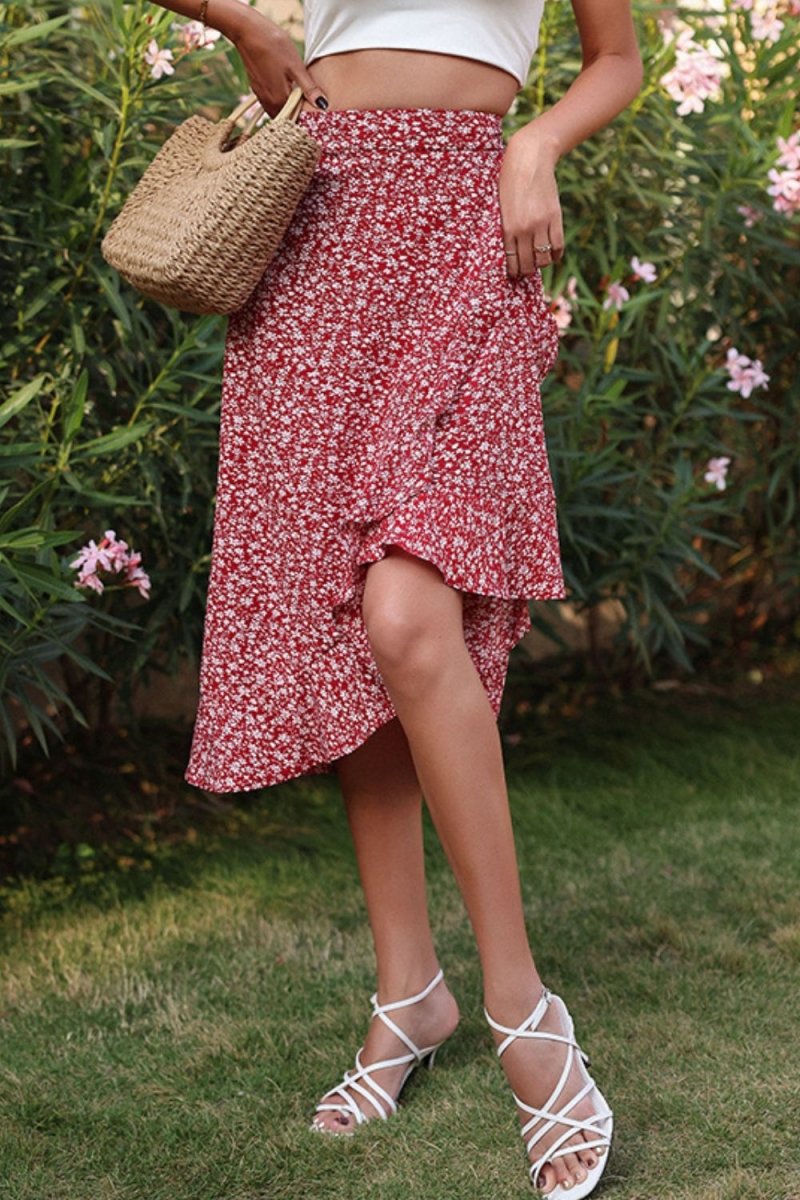Ditsy Floral Asymmetrical Ruffled Skirt - Fashion Bug Online