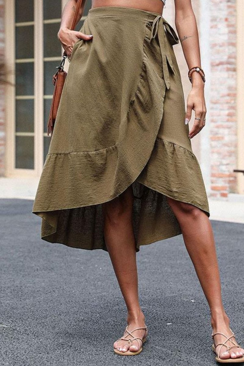 Elastic Waist Ruffled Skirt with Pockets - Fashion Bug Online