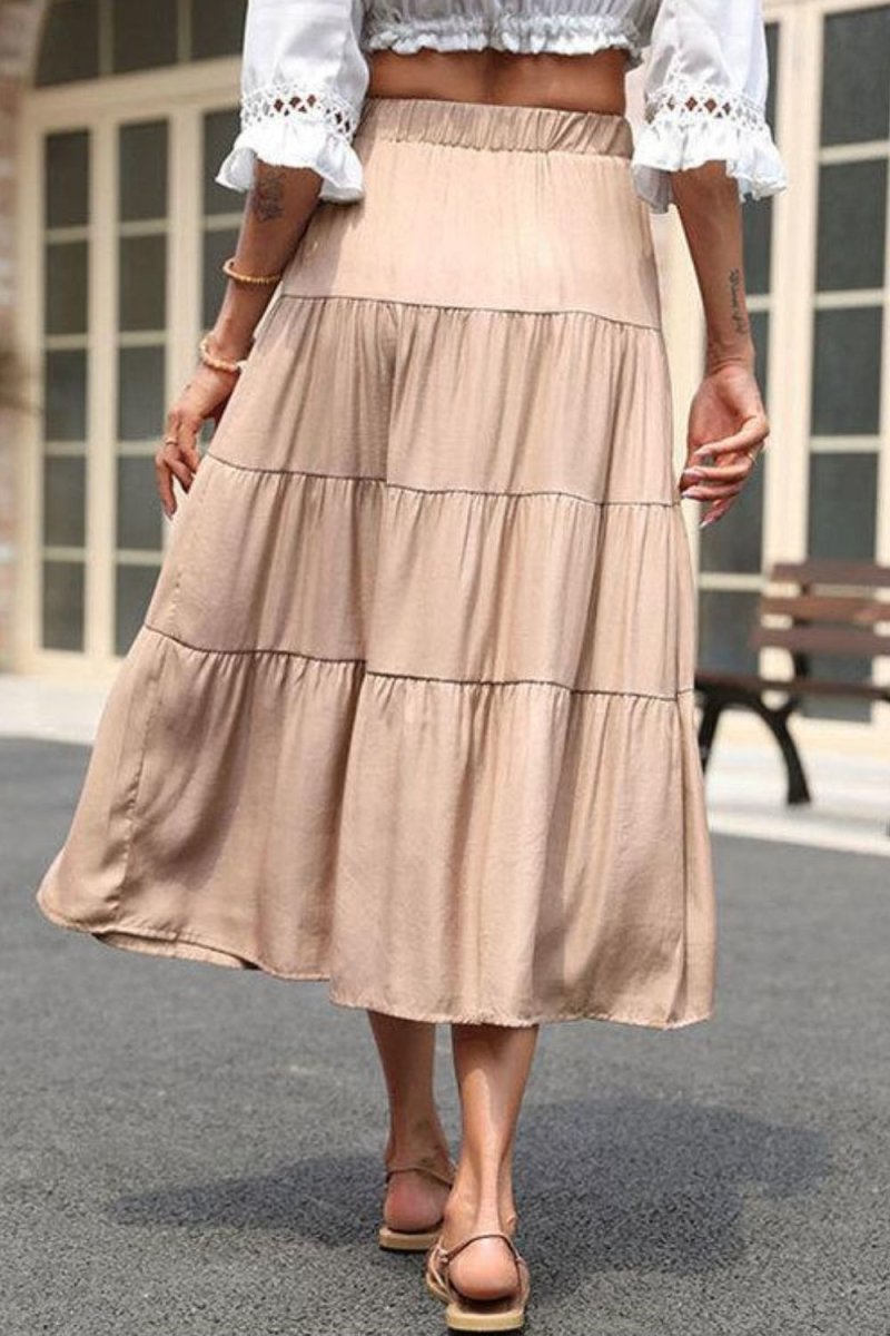 Elastic Waist Tiered Midi Skirt Fashion Bug Online