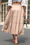 Elastic Waist Tiered Midi Skirt - Fashion Bug Online