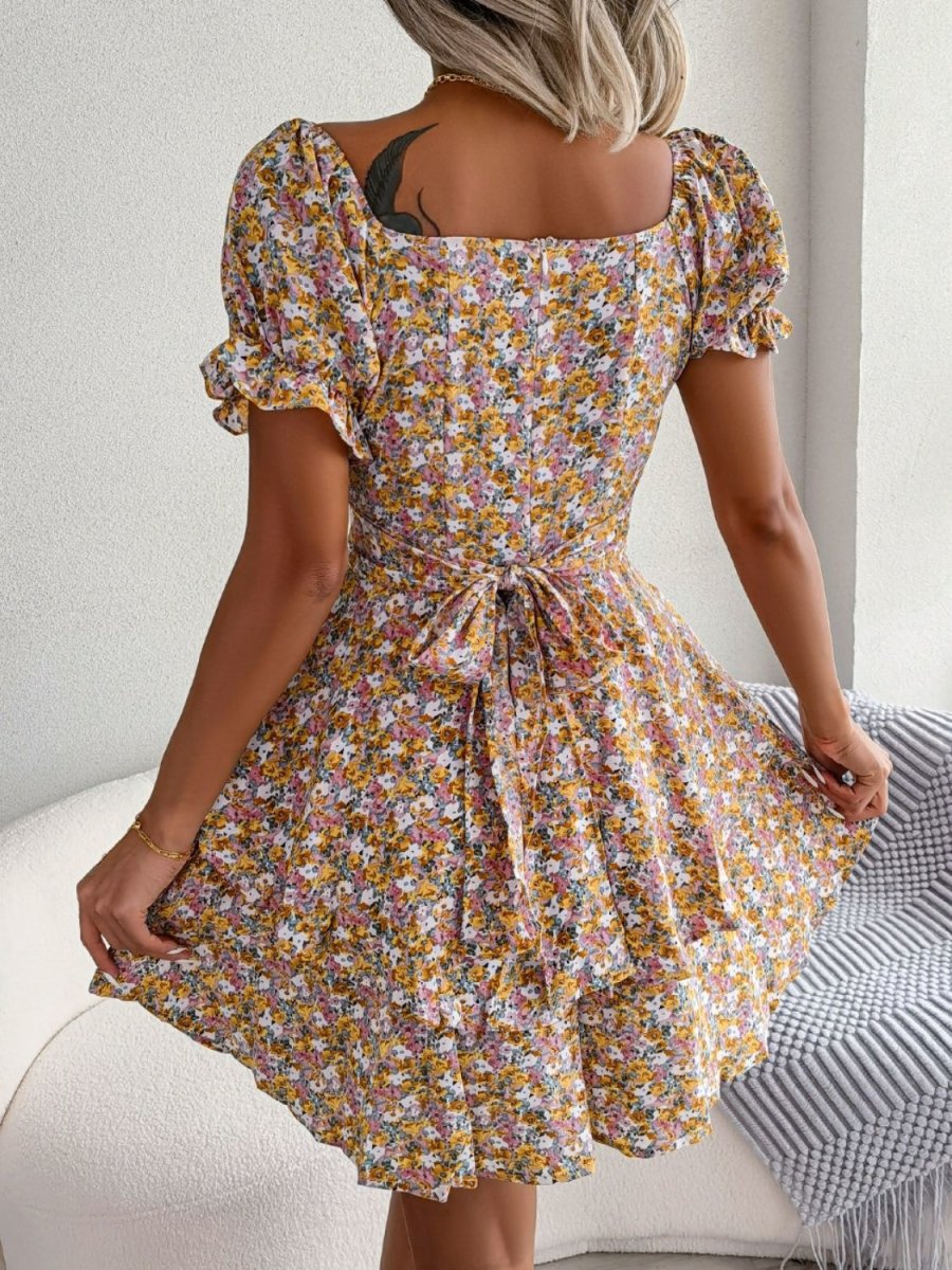 SHEIN Square Neck Stereo Flower Puff Sleeve Dress  Long summer dress  outfits, Summer dress outfits casual, Summer dress outfits