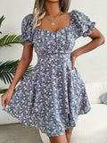 Floral Sweetheart Neck Flounce Sleeve Mini Dress - Fashion Bug Online